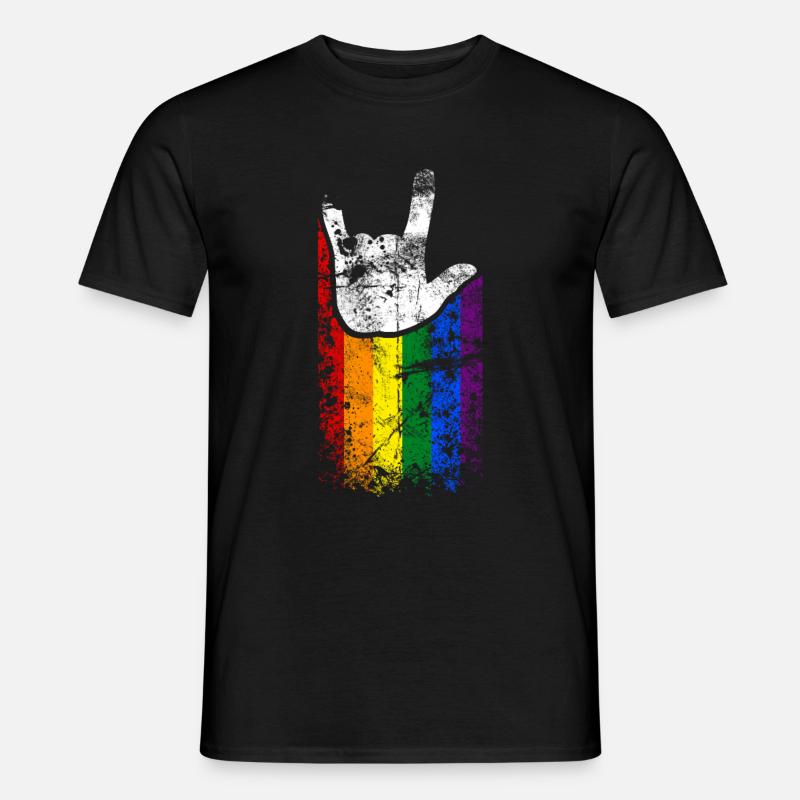 ILY Handsign Regenbogen - Männer T-Shirt - Schwarz