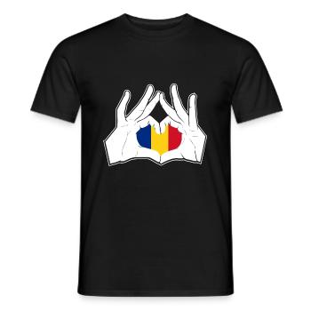 Romania Hand Heart Flag - Men's T-Shirt - black - Front - AI Model Male 178 light (178cm)