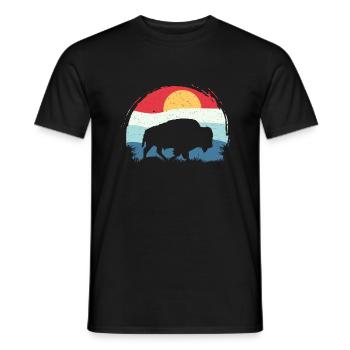 Rétro Vache Bison Buffle d’eau Buffle Silhouette - T-shirt homme - noir - Devant - AI Model Male 178 light (178cm)