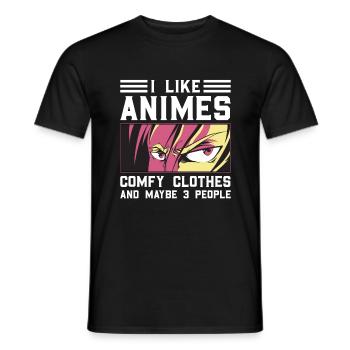 J’aime les vêtements confortables d’animes et 3 personnes disant - T-shirt homme - noir - Devant - AI Model Male 178 light (178cm)