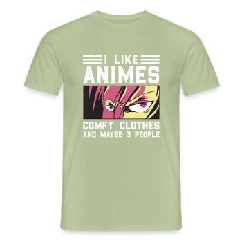 I like Animes Comfy Clothes And 3 People Saying - Men's T-Shirt - sage - Front - AI Model Male 178 light (178cm)