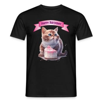 Joyeux anniversaire chaton cadeau - T-shirt homme - noir - Devant - AI Model Male 178 light (178cm)