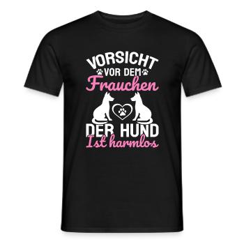 Vorsicht Vor Dem Frauchen Der Hund Ist Harmlos - Männer T-Shirt - Schwarz - Vorne - AI Model Male 178 light (178cm)