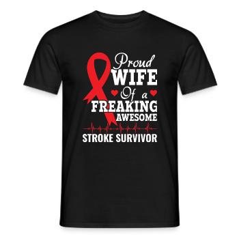 Fière femme survivante d’un AVC - Rétablissement - T-shirt homme - noir - Devant - AI Model Male 178 light (178cm)