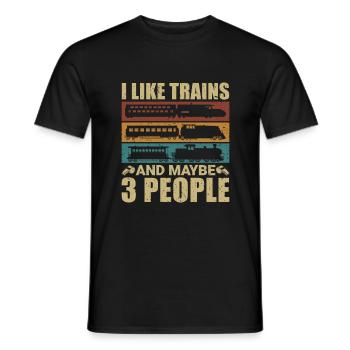 J’aime Trains & Peut-être 3 personnes - Zugführer - T-shirt homme - noir - Devant - AI Model Male 178 light (178cm)