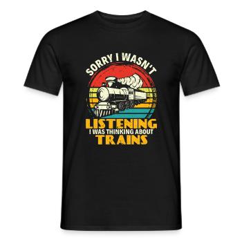 Je pensais à Trains - Zugführer Lokführer - T-shirt homme - noir - Devant - AI Model Male 178 light (178cm)