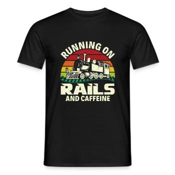 Running on Rails and Caffeine - Train Driver - Men's T-Shirt - black - Front - AI Model Male 178 light (178cm)