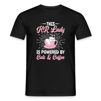 Powered By Cats & Coffee - HR Manager Human - Men's T-Shirt - black - Front - AI Model Male 178 light (178cm)