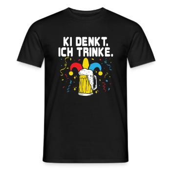 KI denkt. Ich trinke. - Lustiges KI Fasching - Männer T-Shirt - Schwarz - Vorne - AI Model Male 178 light (178cm)