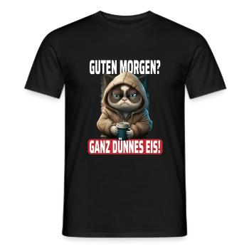 Guten Morgen Ganz Dünnes Eis - Lustiges Katzen - Männer T-Shirt - Schwarz - Vorne - AI Model Male 178 light (178cm)