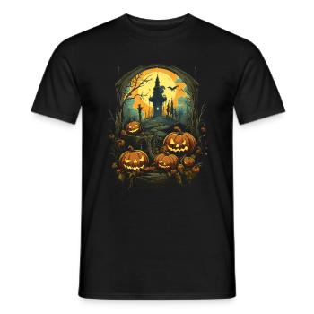 Citrouilles effrayantes devant la pleine lune de la tour étrange - T-shirt homme - noir - Devant - AI Model Male 178 light (178cm)