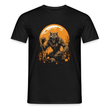 Werewolf Howls Before Full Moon In Halloween Night - Men's T-Shirt - black - Front - AI Model Male 178 light (178cm)