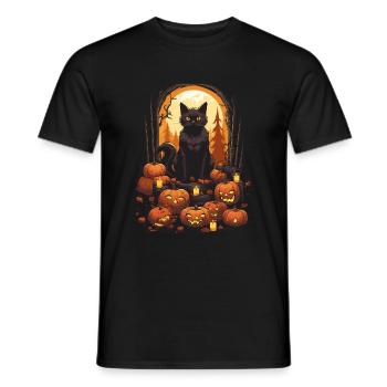 Chat noir mystique avec des citrouilles et des bougies - T-shirt homme - noir - Devant - AI Model Male 178 light (178cm)