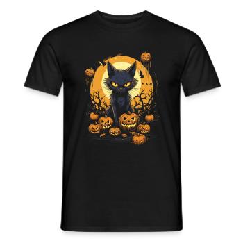 Chat noir effrayant avec des citrouilles et de la lune - T-shirt homme - noir - Devant - AI Model Male 178 light (178cm)