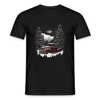 Ambiance nostalgique de Noël : camion vintage - T-shirt homme - noir - Devant - AI Model Male 178 light (178cm)