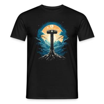 Mythos Hammer: Epische Nachtlandschaft - Mjölnir - Männer T-Shirt - Schwarz - Vorne - AI Model Male 178 light (178cm)