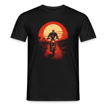 Skeleton on motorcycle in gloomy sunset - Men's T-Shirt - black - Front - AI Model Male 178 light (178cm)