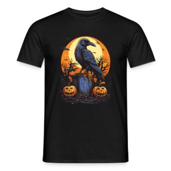 Corbeau effrayant sur la pierre tombale avec des citrouilles - T-shirt homme - noir - Devant - AI Model Male 178 light (178cm)