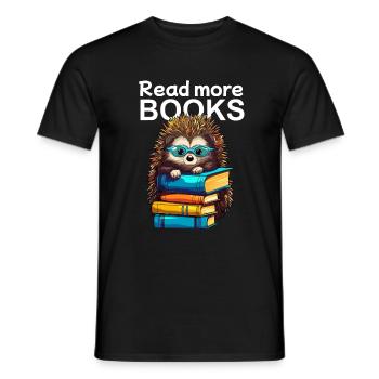 Cute hedgehog with reading glasses loves books - Men's T-Shirt - black - Front - AI Model Male 178 light (178cm)