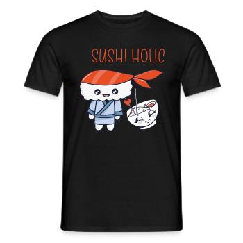 Kawaii Japanese Food Salmon Salmon Sushi Roll - Men's T-Shirt - black - Front - AI Model Male 178 light (178cm)