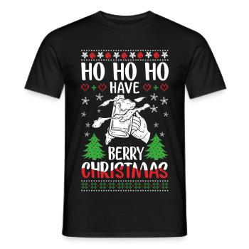 Festive Christmas pony with berry motif - Men's T-Shirt - black - Front - AI Model Male 178 light (178cm)