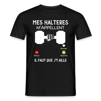 Cadeau musculation humour mes haltères m'appellent - T-shirt homme - noir - Devant - AI Model Male 178 light (178cm)