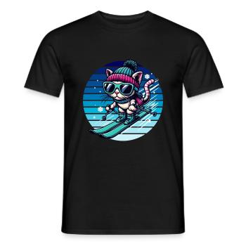 Wintersport Skifahren Katze Schnee Winter Kinder - Männer T-Shirt - Schwarz - Vorne - AI Model Male 178 light (178cm)