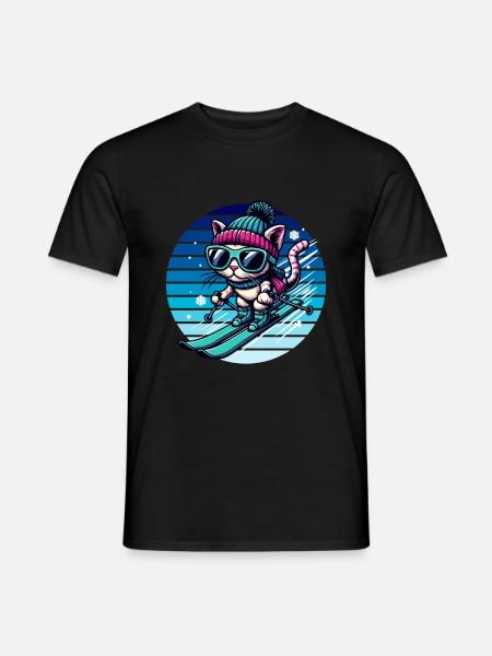 Sports d’hiver Ski Chat Neige Hiver Enfants - T-shirt homme - noir