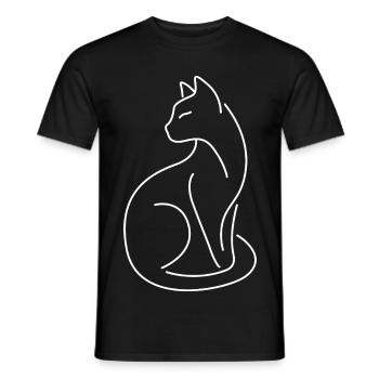 Silhouette du chat matouau aux lignes blanches - T-shirt homme - noir - Devant - AI Model Male 178 light (178cm)
