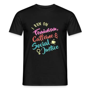 Je cours sur le féminisme, la caféine et la justice sociale - T-shirt homme - noir - Devant - AI Model Male 178 light (178cm)