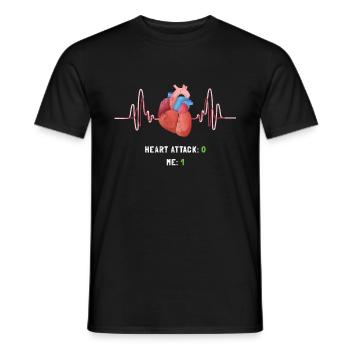 Crise cardiaque: 0 Moi: 1 Crise cardiaque humoristique - T-shirt homme - noir - Devant - AI Model Male 178 light (178cm)