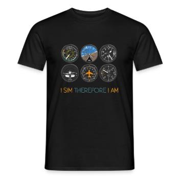 Je Sim Par conséquent, je suis Hobby Flight Simulation - T-shirt homme - noir - Devant - AI Model Male 178 light (178cm)