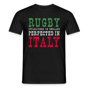 Rugby Perfected In Italy Rugby - Männer T-Shirt - Schwarz - Vorne - AI Model Male 178 light (178cm)