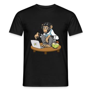 Affe vor Laptop - Männer T-Shirt - Schwarz - Vorne - AI Model Male 178 light (178cm)