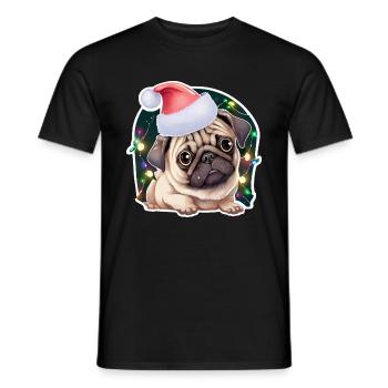 Carlin avec chapeau de Noël et guirlandes lumineuses - T-shirt homme - noir - Devant - AI Model Male 178 light (178cm)