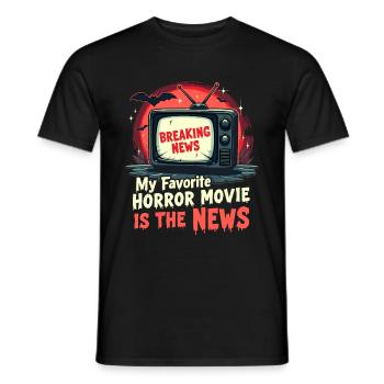 Mon film d’horreur préféré est le thème de l’actualité - T-shirt homme - noir - Devant - AI Model Male 178 light (178cm)