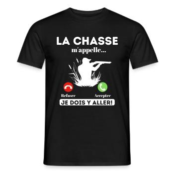 La chasse m' appelle humour chasseur cadeau chasse - T-shirt homme - noir - Devant - AI Model Male 178 light (178cm)