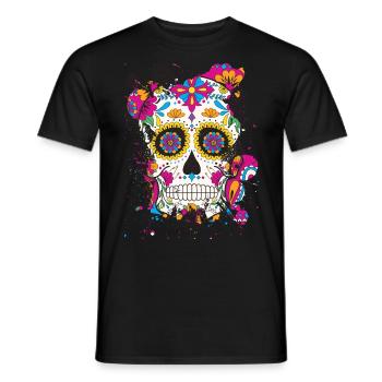 Crâne en sucre dia de los muertos - T-shirt homme - noir - Devant - AI Model Male 178 light (178cm)