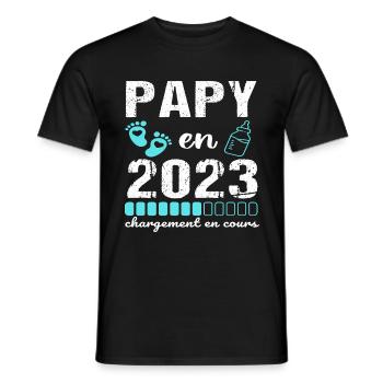 Papy en 2023 annonce naissance cadeau futur papy - T-shirt homme - noir - Devant - AI Model Male 178 light (178cm)