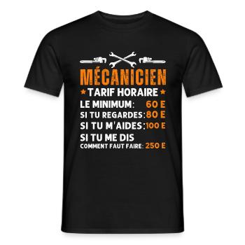 Mécanicien tarif horaire humour mécanique cadeau - T-shirt homme - noir - Devant - AI Model Male 178 light (178cm)