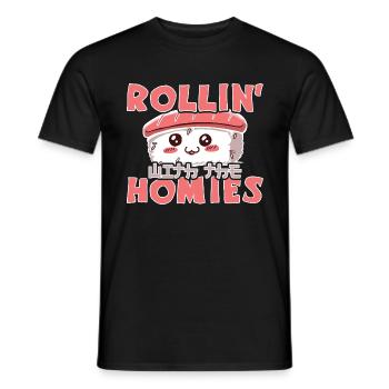 Kawaii Japanese Food Salmon Salmon Sushi Roll - Men's T-Shirt - black - Front - AI Model Male 178 light (178cm)