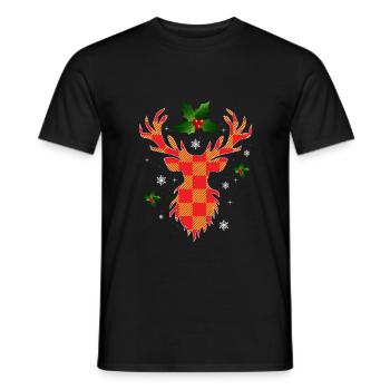 Reindeer - check - Men's T-Shirt - black - Front - AI Model Male 178 light (178cm)