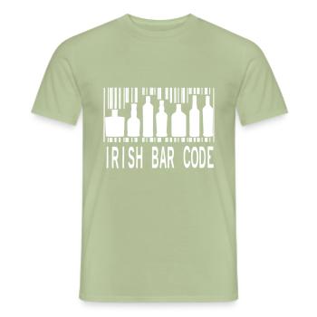 Funny St. Patrick's Day Irish Beer Lovers Bar Code - Men's T-Shirt - sage - Front - AI Model Male 178 light (178cm)