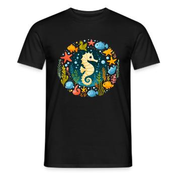 Hippocampe, étoile de mer, vacances, poisson, plongée - T-shirt homme - noir - Devant - AI Model Male 178 light (178cm)
