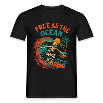 Free as the Ocean – Surfer-Skull Vibes - Men's T-Shirt - black - Front - AI Model Male 178 light (178cm)