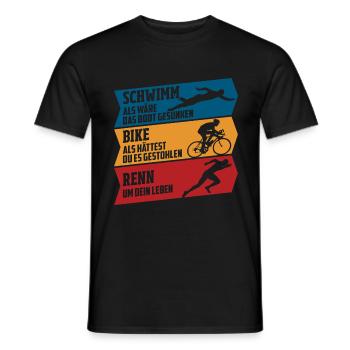 Schwimm - Bike - Renn - Männer T-Shirt - Schwarz - Vorne - AI Model Male 178 light (178cm)