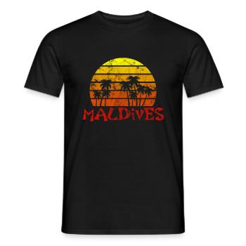 Maldives palmiers coucher de soleil vacances rétro - T-shirt homme - noir - Devant - AI Model Male 178 light (178cm)