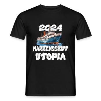 Ship of Fools Utopia, quote by Franz Josef Strauss - Men's T-Shirt - black - Front - AI Model Male 178 light (178cm)