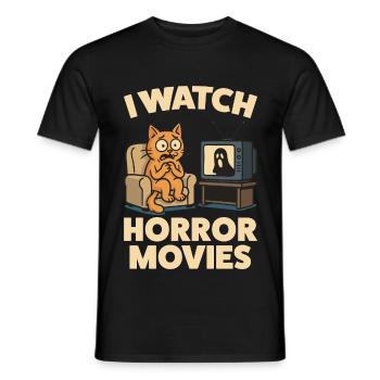 Cat loves horror movies - Men's T-Shirt - black - Front - AI Model Male 178 light (178cm)