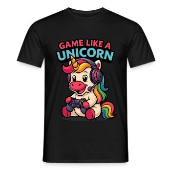 Gaming Unicorn with Headset - Men's T-Shirt - black - Front - AI Model Male 178 light (178cm)